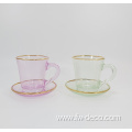 custom colored small glass cup with plate set